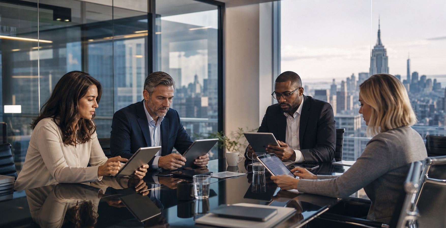 Hiring managers reviewing candidates in a Manhattan office