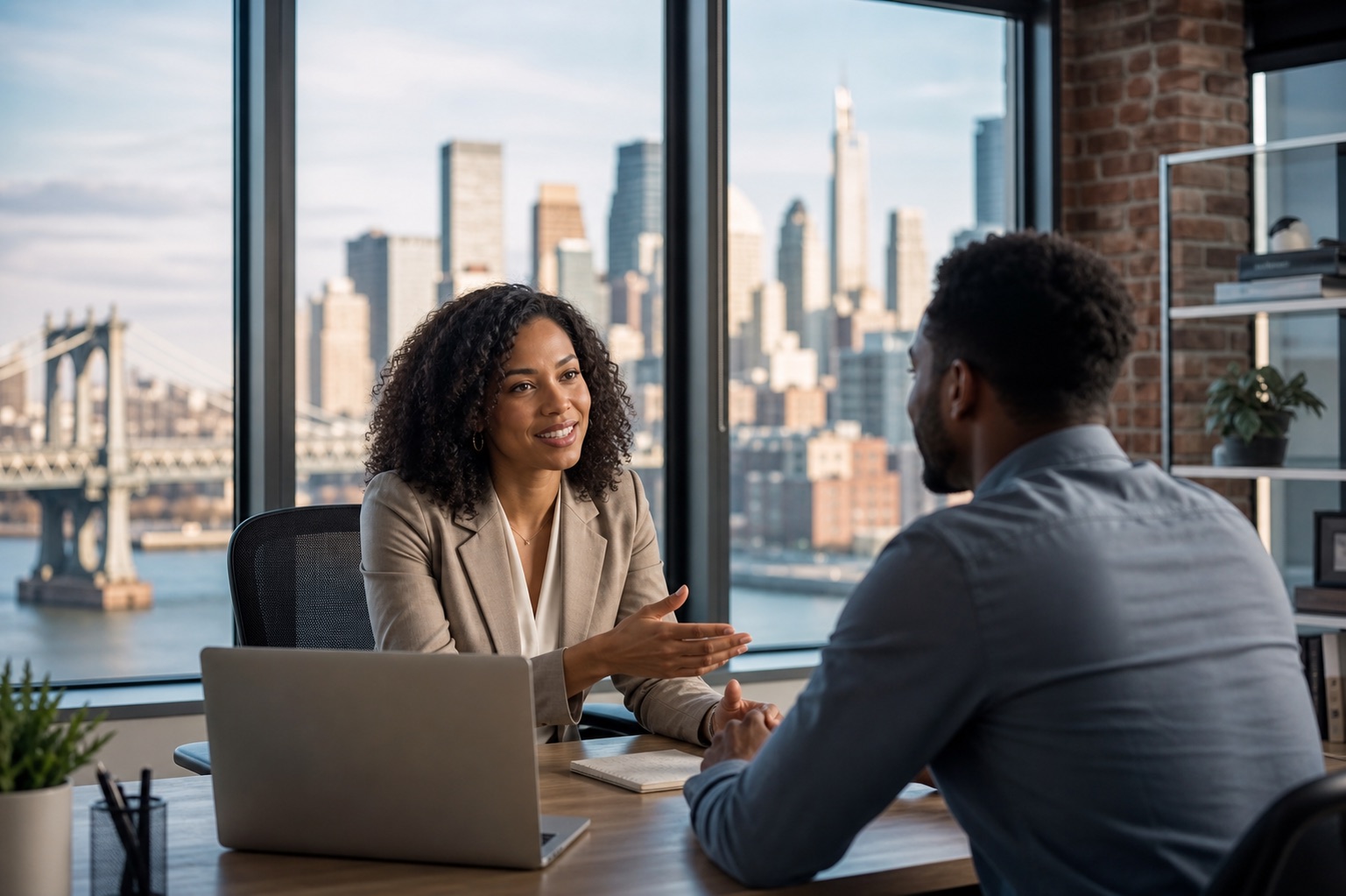 Recruiter meeting with a candidate in a New York City office